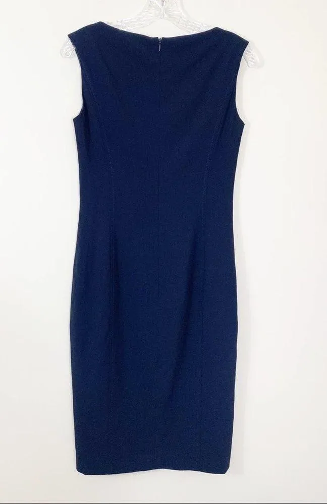 Margon Virgin Wool Navy Sleeveless Sheath Dress Size 4 - Image 6