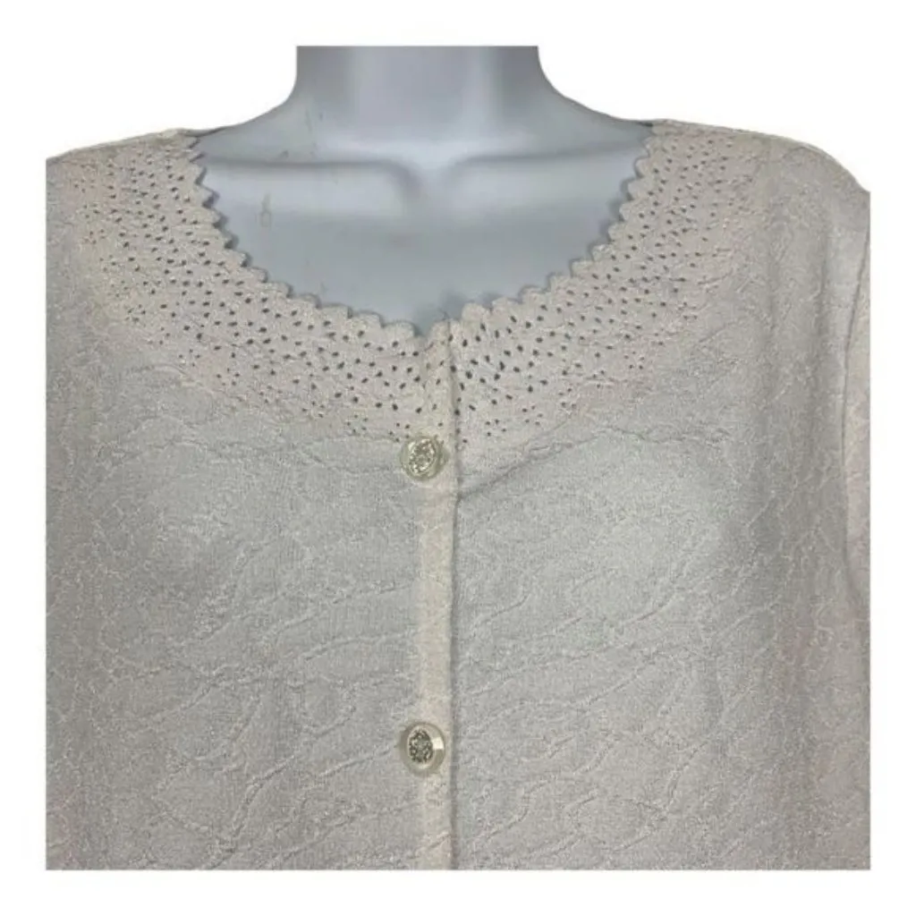 Rebecca Malone Womens Lace Button Cardigan PL Polyester/Spandex Off-White - Image 3