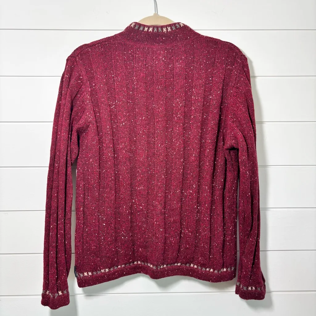 Woolrich Wool Blend Ruby Heather 1/4 Zip Mock Neck Sweater Speckled Ribbed Size M - Image 3