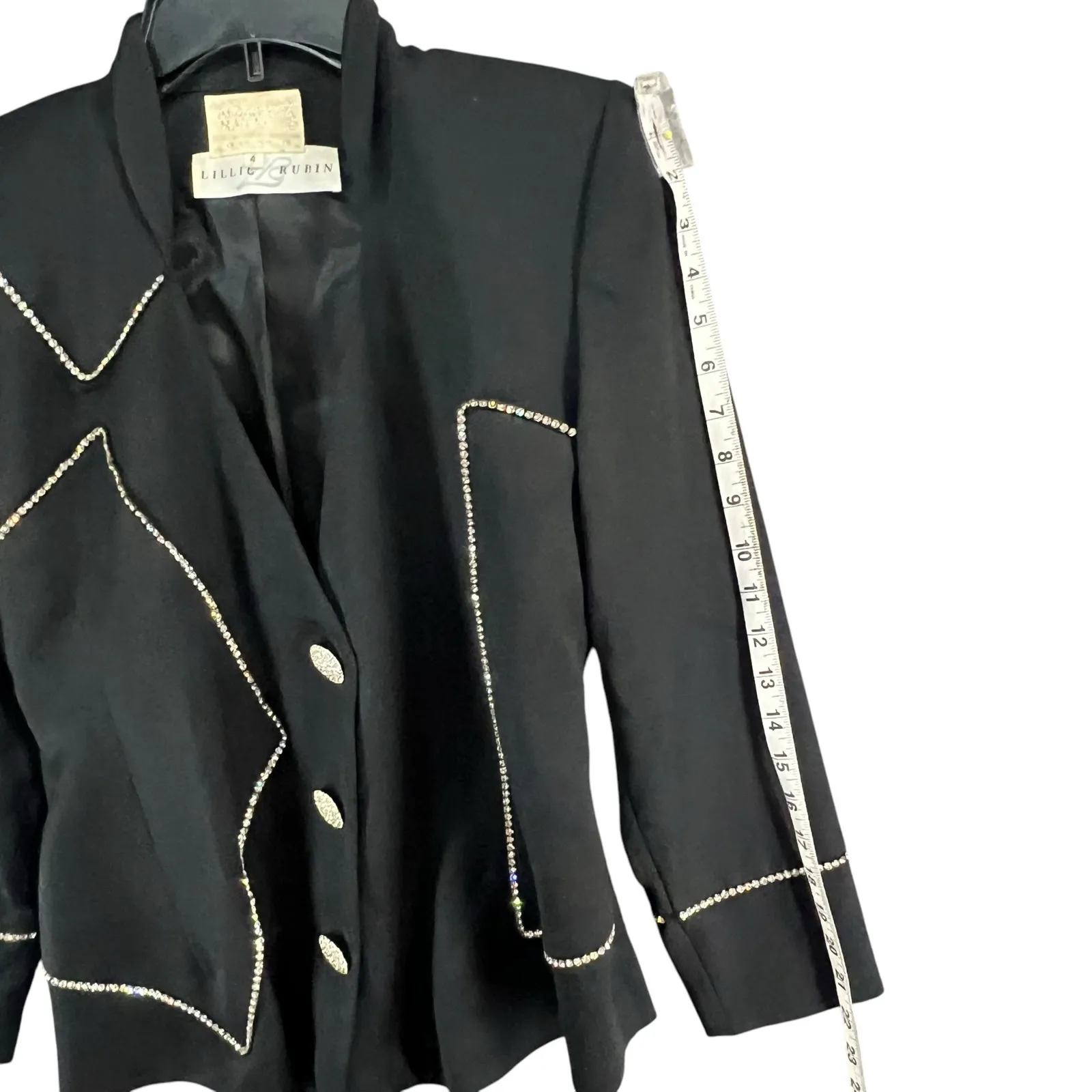 Alberto Makali x Lillie Rubin Blazer 4 Black Wool Rhinestones Jacket Retro Glam - Image 11