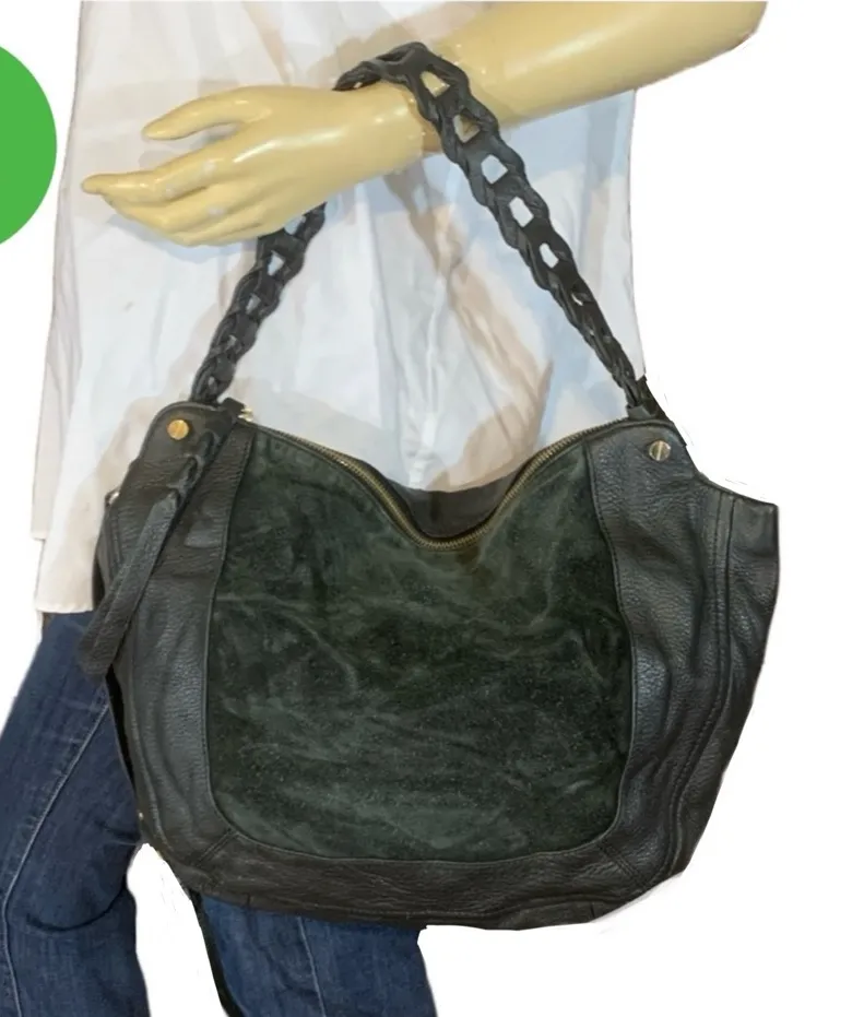 VINCE CAMUTO "LUELA" BLACK LEATHER & SUEDE BRAIDED HANDLE & DETACHABLE STRAP - Image 3