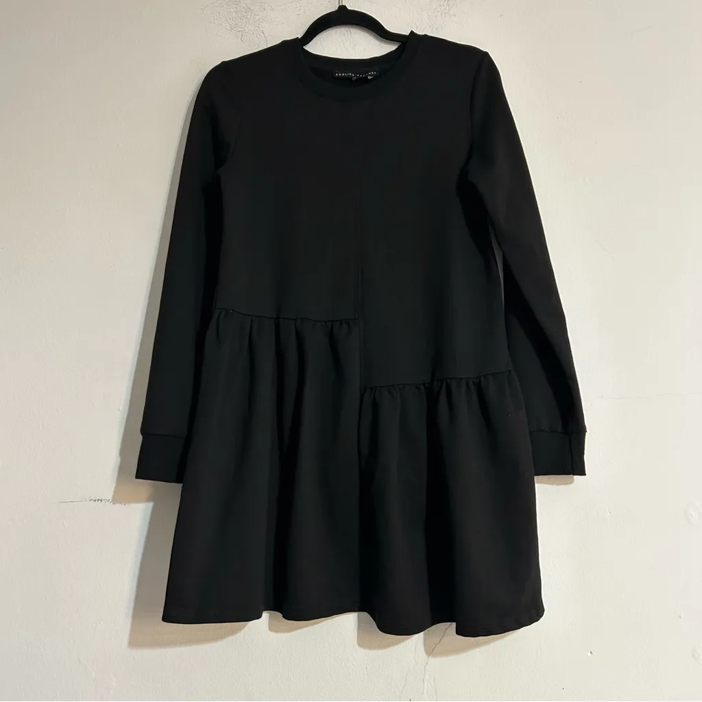 English Factory Knit Unbalanced Seam Long Sleeve Mini Dress in Black Size Small - Image 2
