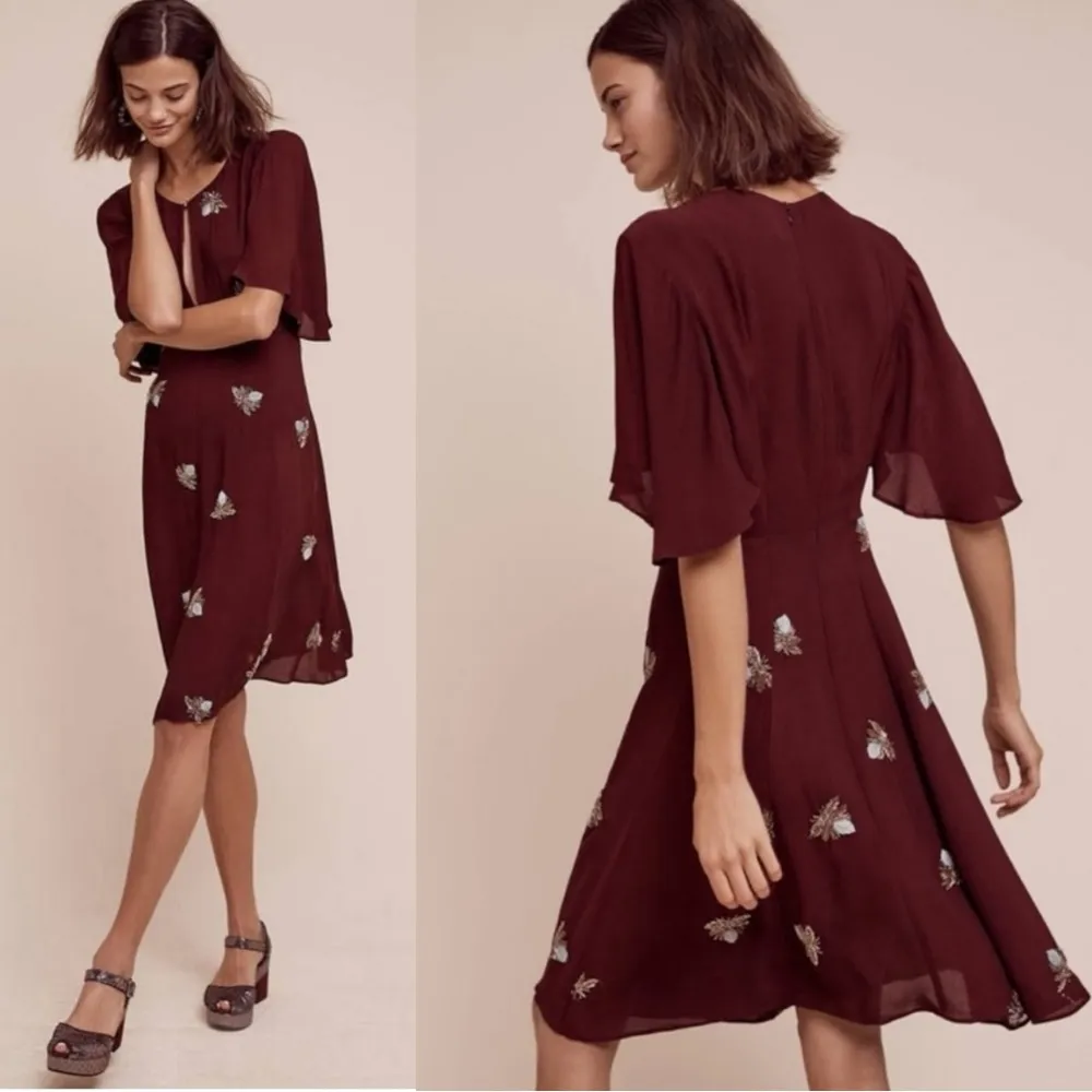 Anthropologie Moulinette Soeurs Beaded Firefly Dress Size 6 Dainty Embroidered - Image 3