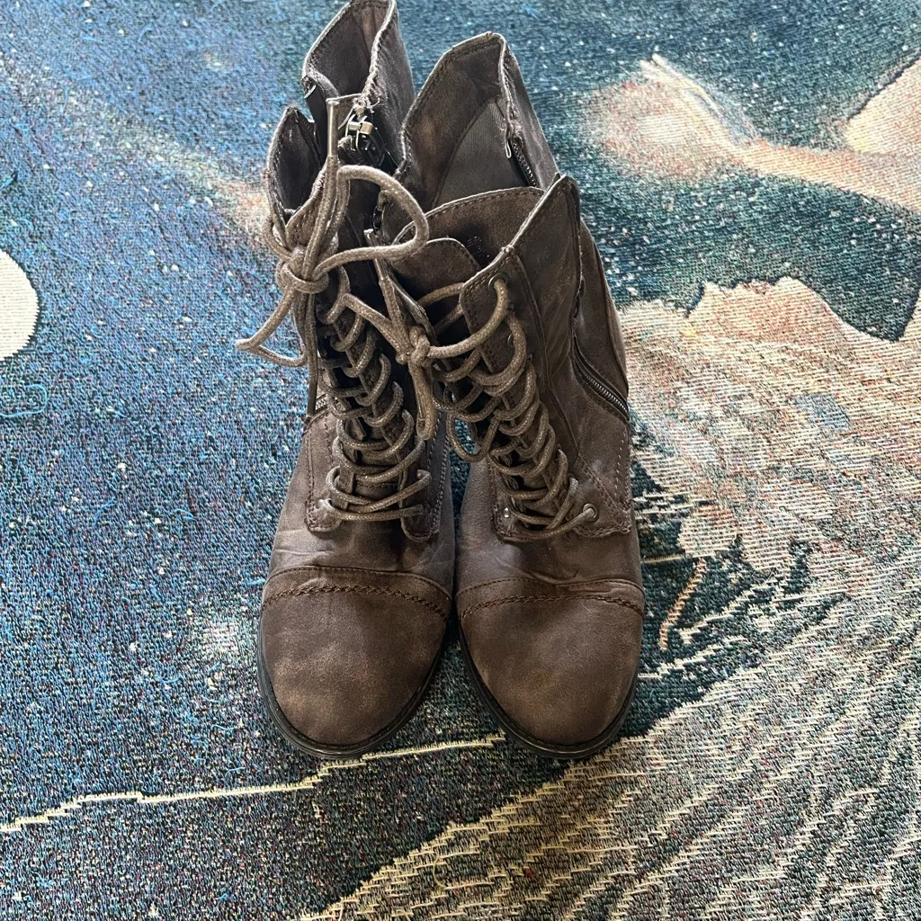 Rampage Ram‑Jedi Zipper Lace‑Up Western Booties Sz 7.5 Brown Faux Leather Casual - Image 2