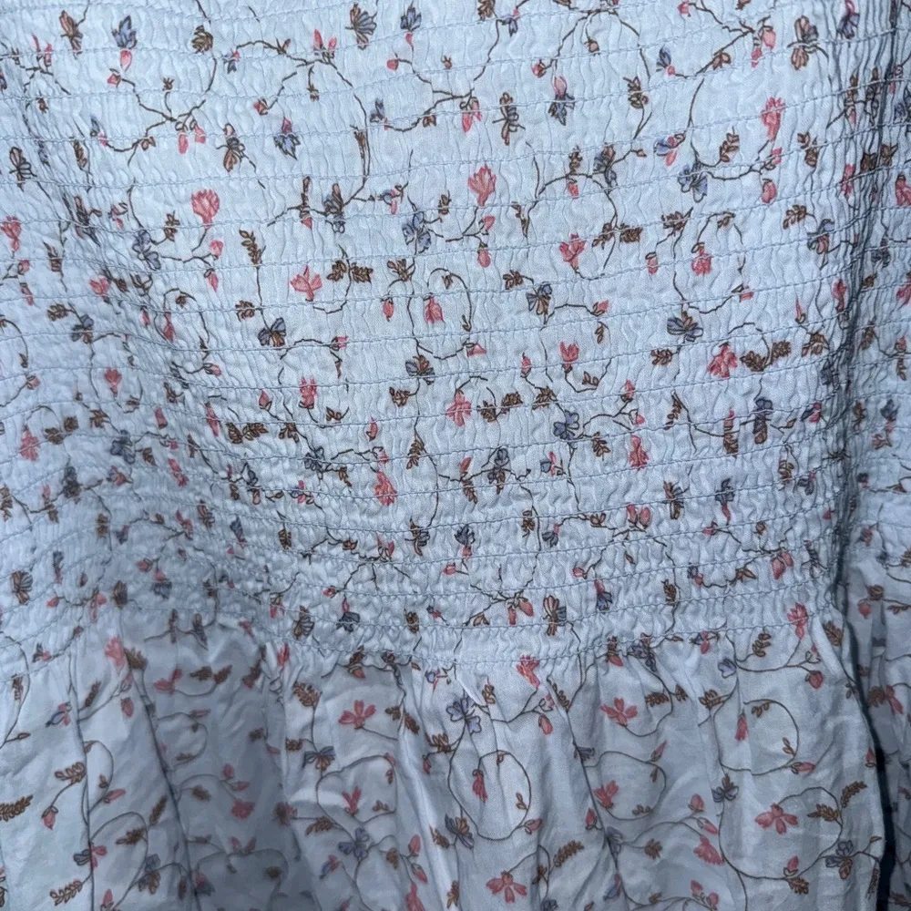 Hope & Henry Smocked floral dress short Sleeve Organic hill house cotton pockets Blue Size 6 - Image 10