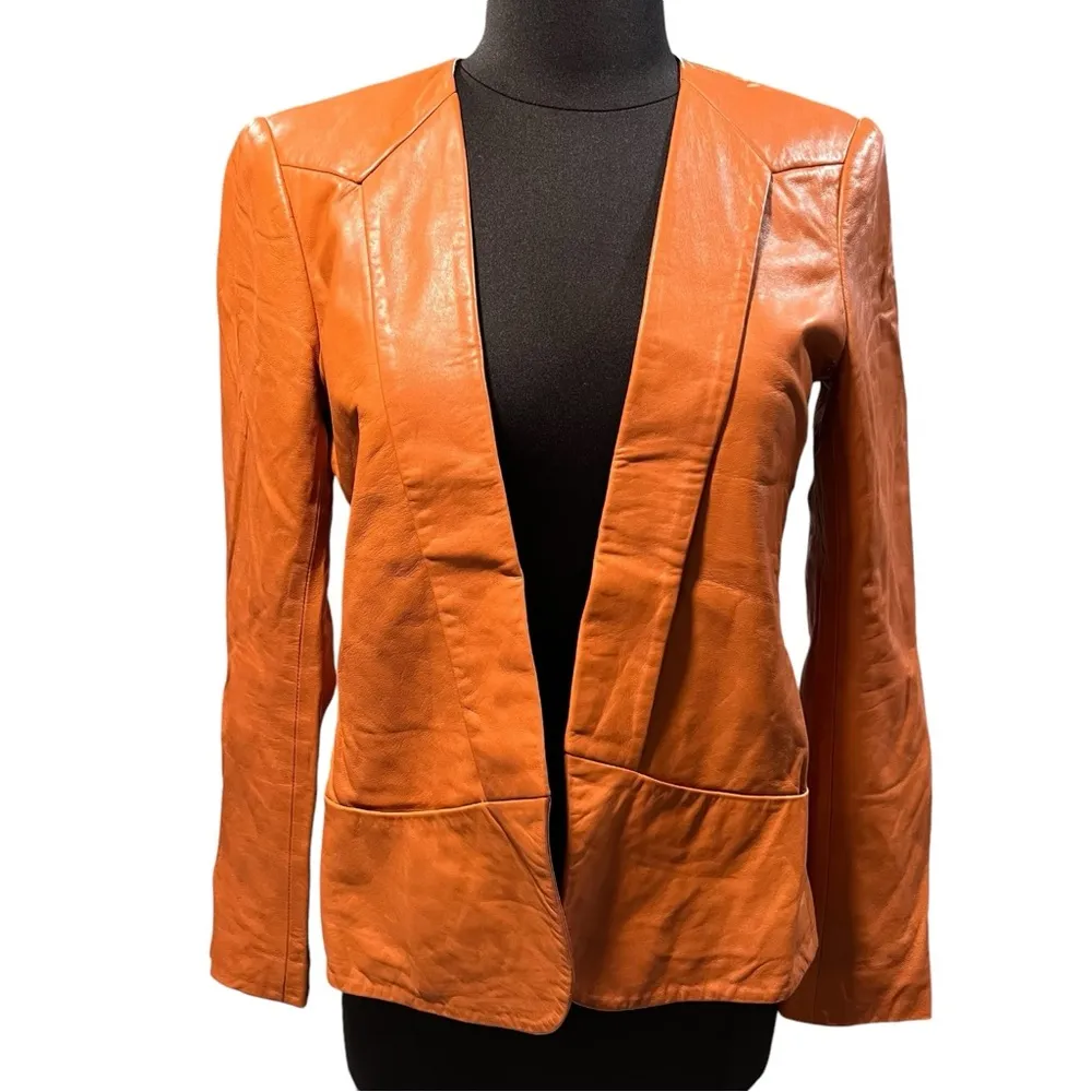 Theory Camel Tan Lamb Leather Frima Jacket Blazer size 4 - Image 3