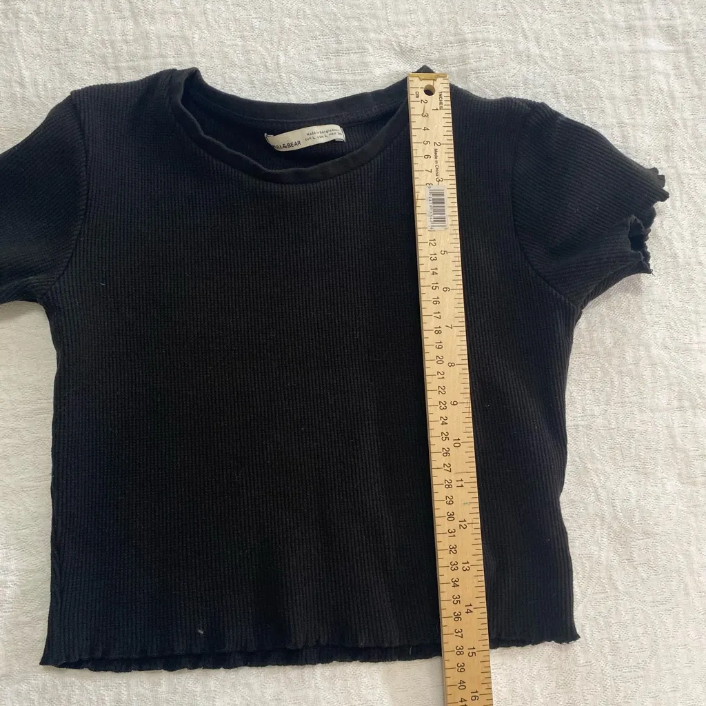 Pull & Bear Black Ribbed Crop Top Women’s Size L Fitted Stretchy Cotton Blend - Image 5