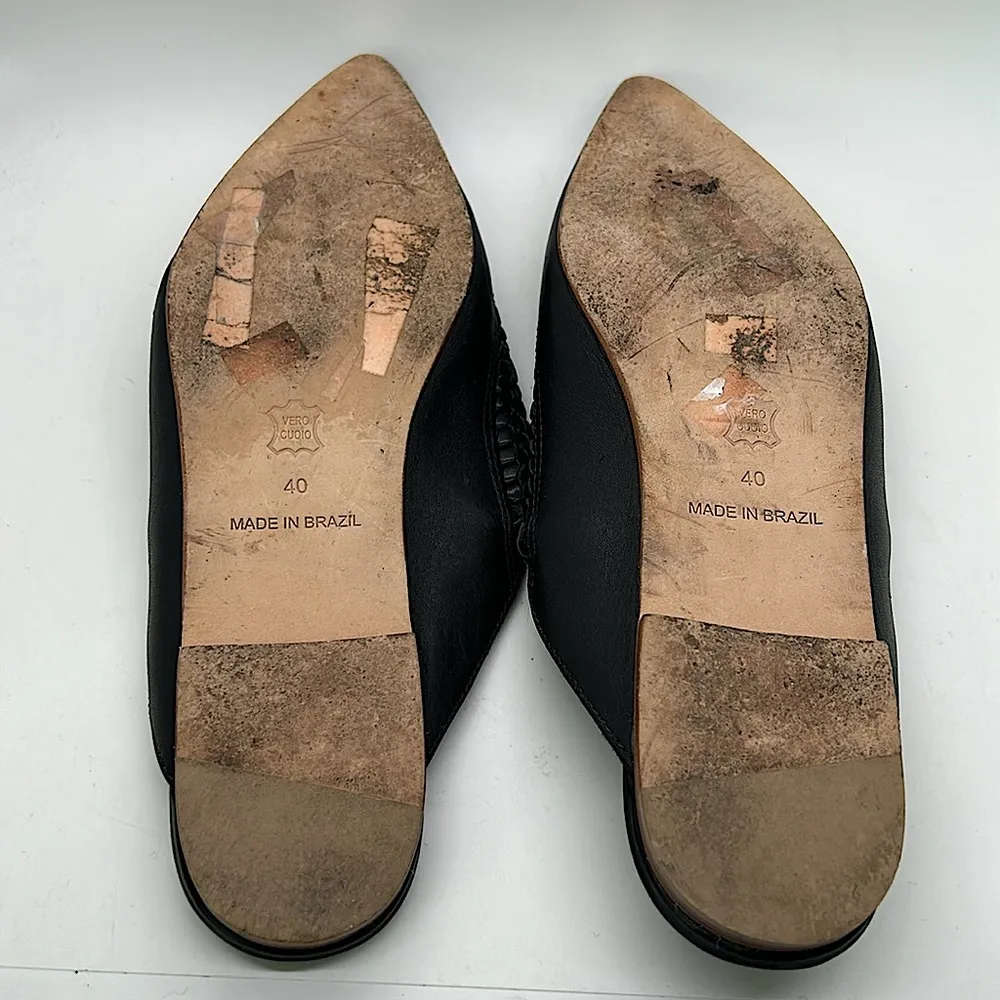 Ulla Johnson Black Leather Pointed Toe Mules Slides Shoes **Sz 40/US 10** 🌺🌺 - Image 7