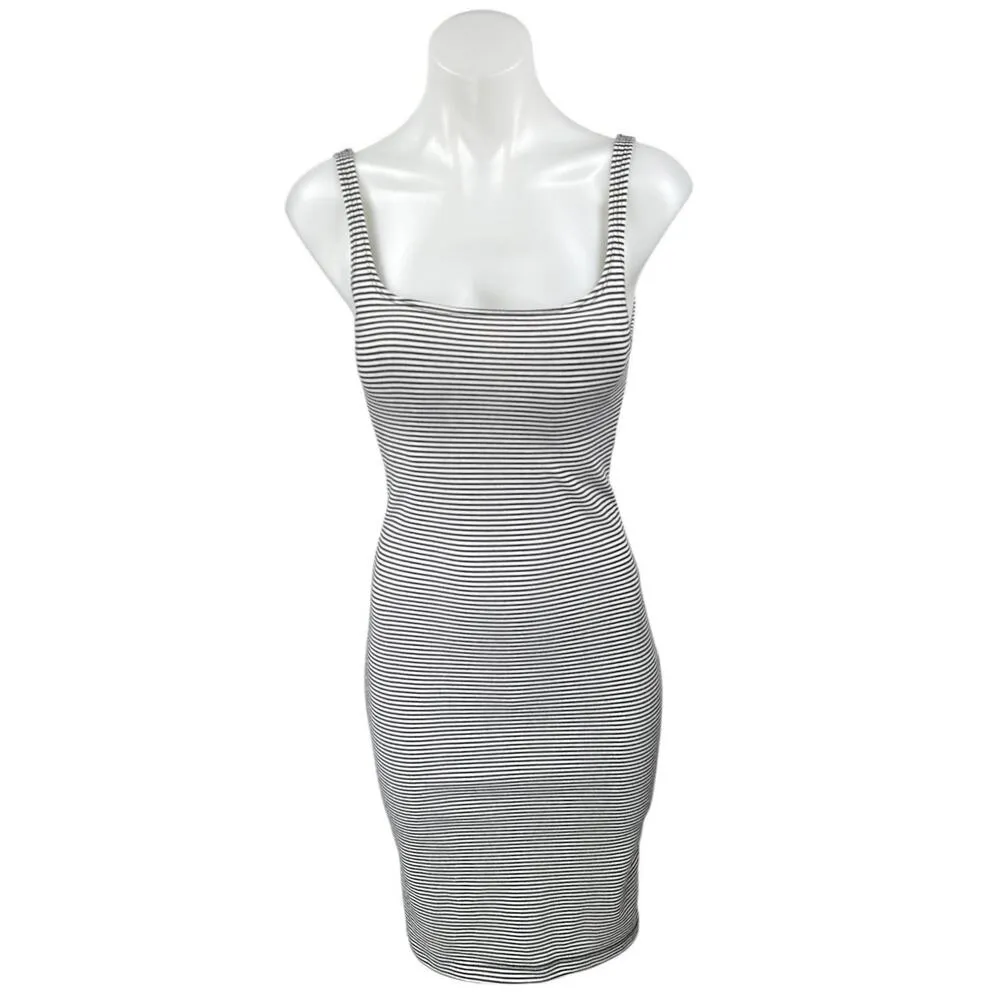 Zara Black White Striped Sleeveless Cami Camisole Midi Bodycon Tank Dress Size S - Image 3