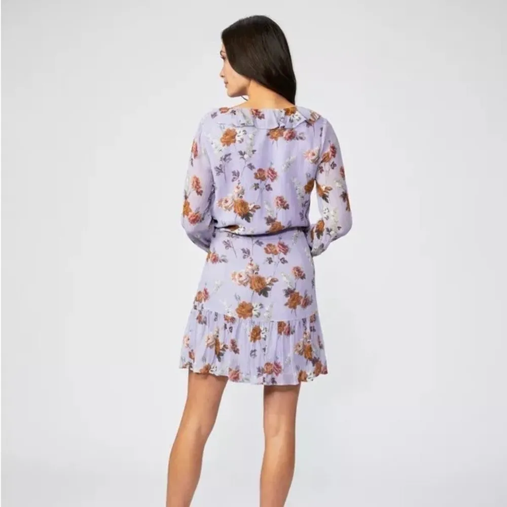 Paige Anjelina Lavender Purple Silk Floral Print Long Sleeve Mini Dress Sz S New - Image 2