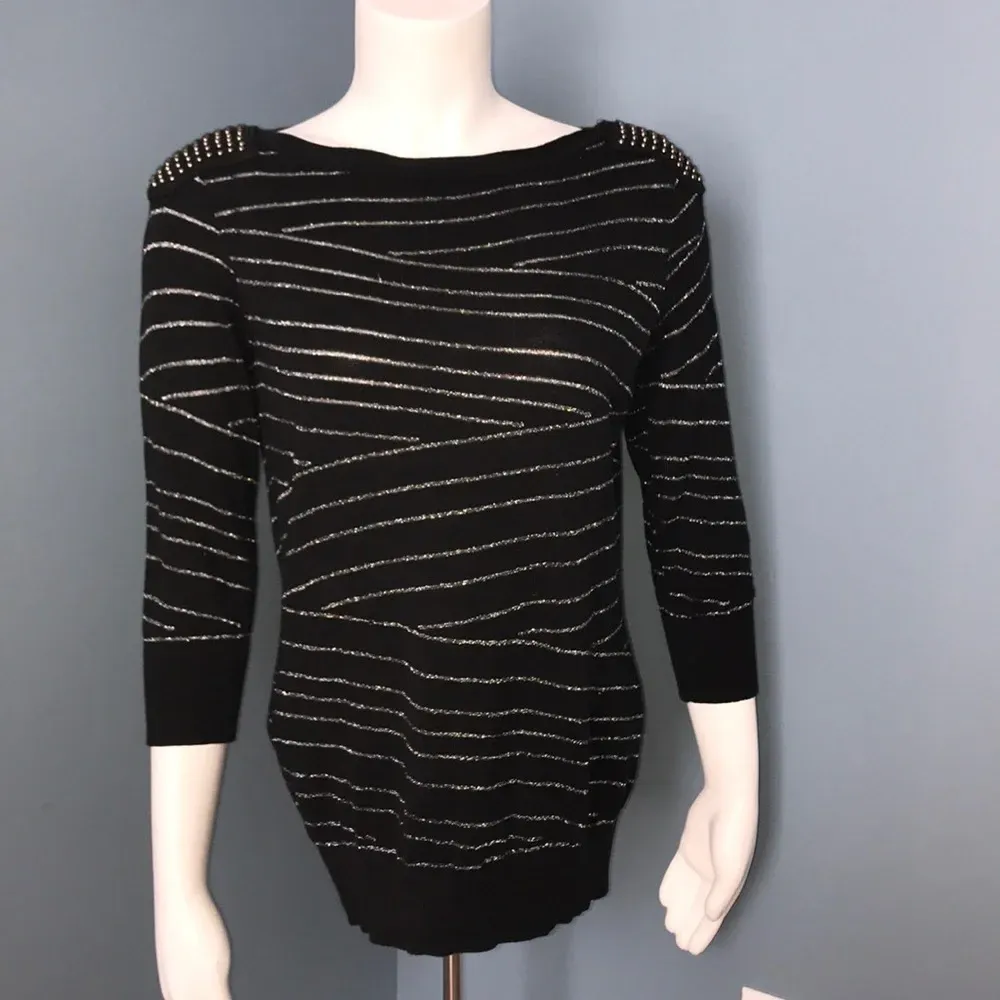 Armani Exchange Black Metallic Striped Sweater med - Image 6
