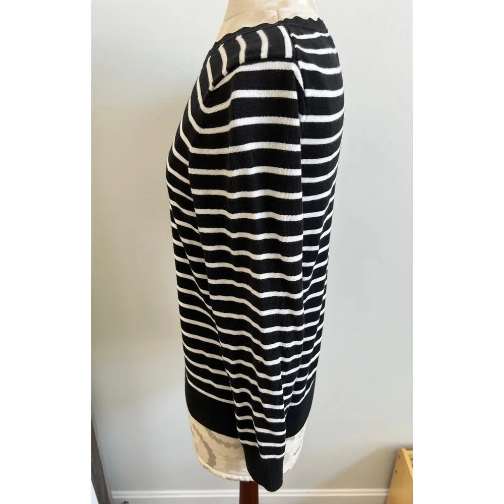 Banana Republic Scallop Collar Long Sleeve Striped Sweater Medium - Image 3