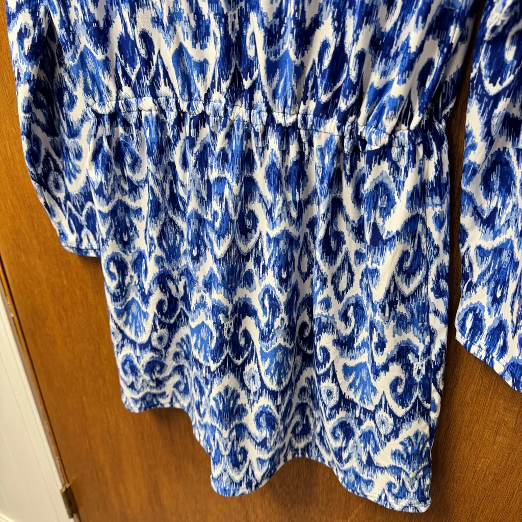 Coolibar Cover Up Mini Dress Long Sleeve Pullover Blue White Medium - Image 4