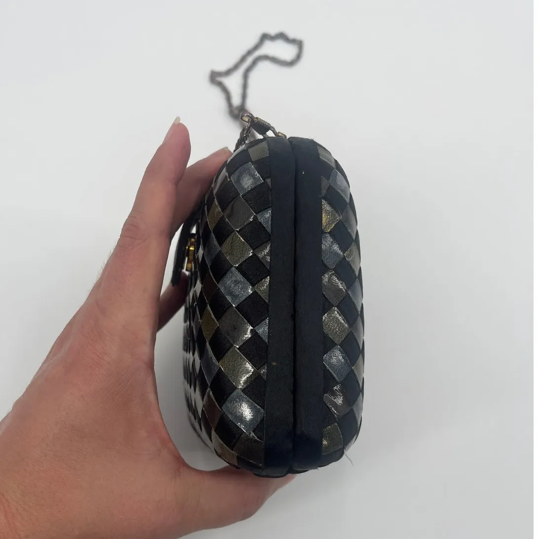 Vtg 90 La Regale Woven Metallic Box Clutch Purse Glam Holiday Art Deco Retro Y2K Black - Image 4