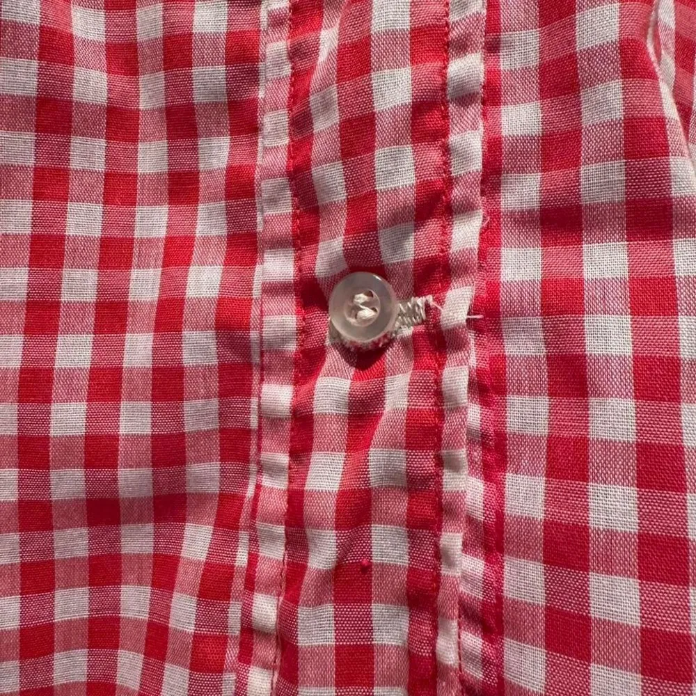 Handmade Red Plaid Button Down Western‎ Shirt Denim Accents Size Small White - Image 5
