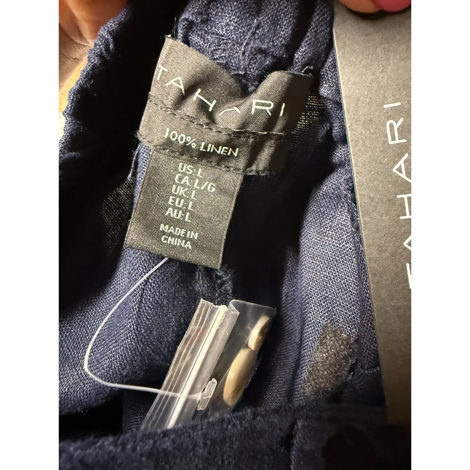 Tahari Pants Wide Leg 100% Linen Women Sz L Blue Coastal Lagenlook Elastic Waist - Image 3