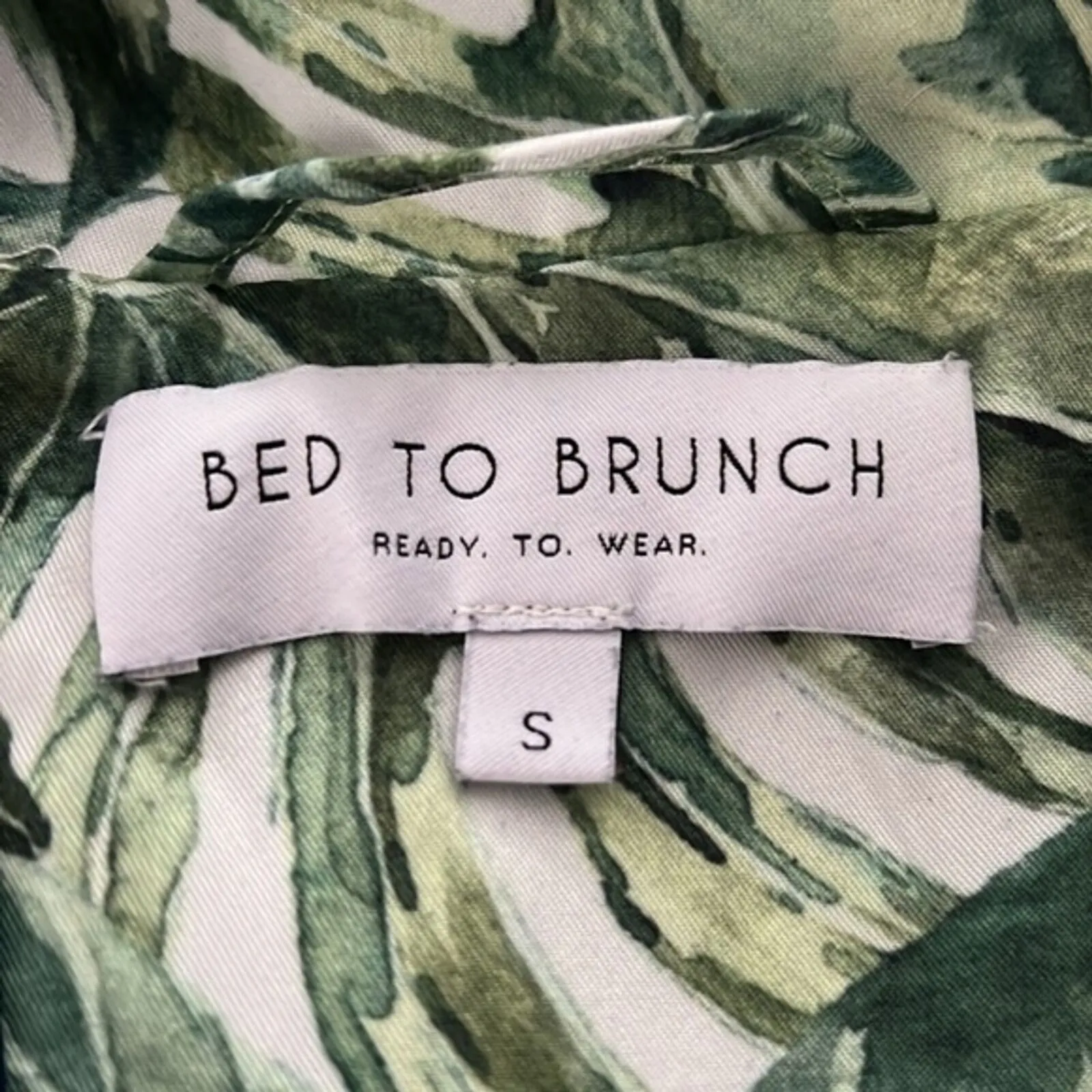 Bed to Brunch Shirt Womens Small Green Botanical‎ Leaf Print Sleep Casual Lounge - Image 6