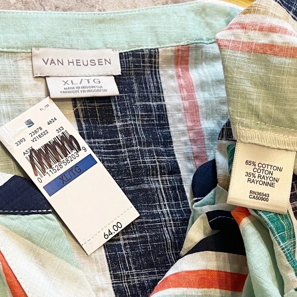 NWT Van Heusen Striped Colorful green 3/4 Sleeve Cotton Pullover Blouse Top XL - Image 5