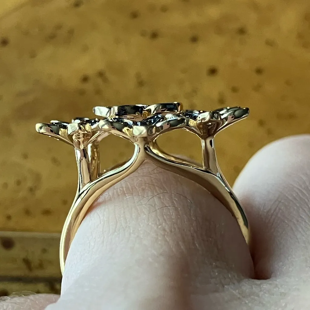 Natural Diamond Sterling Silver Cocktail Ring Size 6 Gold - Image 2