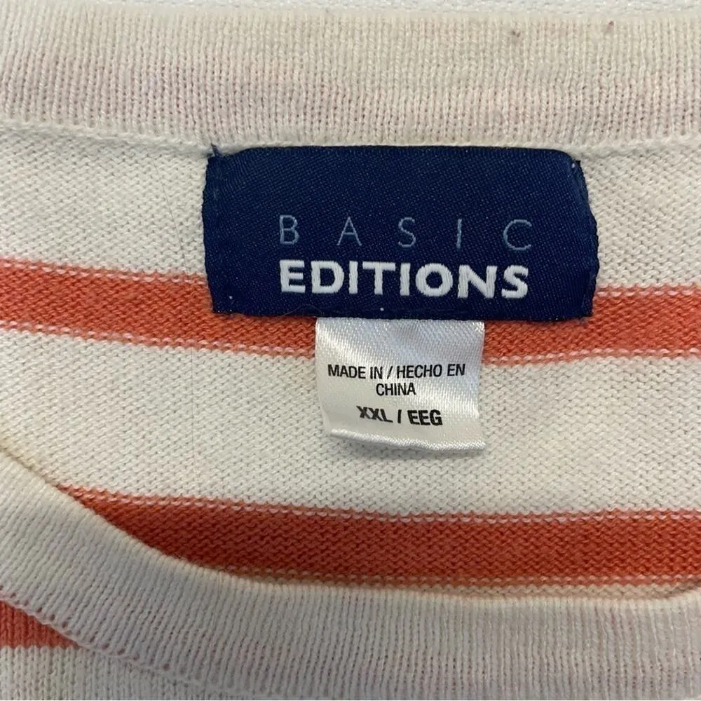 Basic Editions Striped Sweater floral embroidery peach navy blue Women’s XXL Orange - Image 4