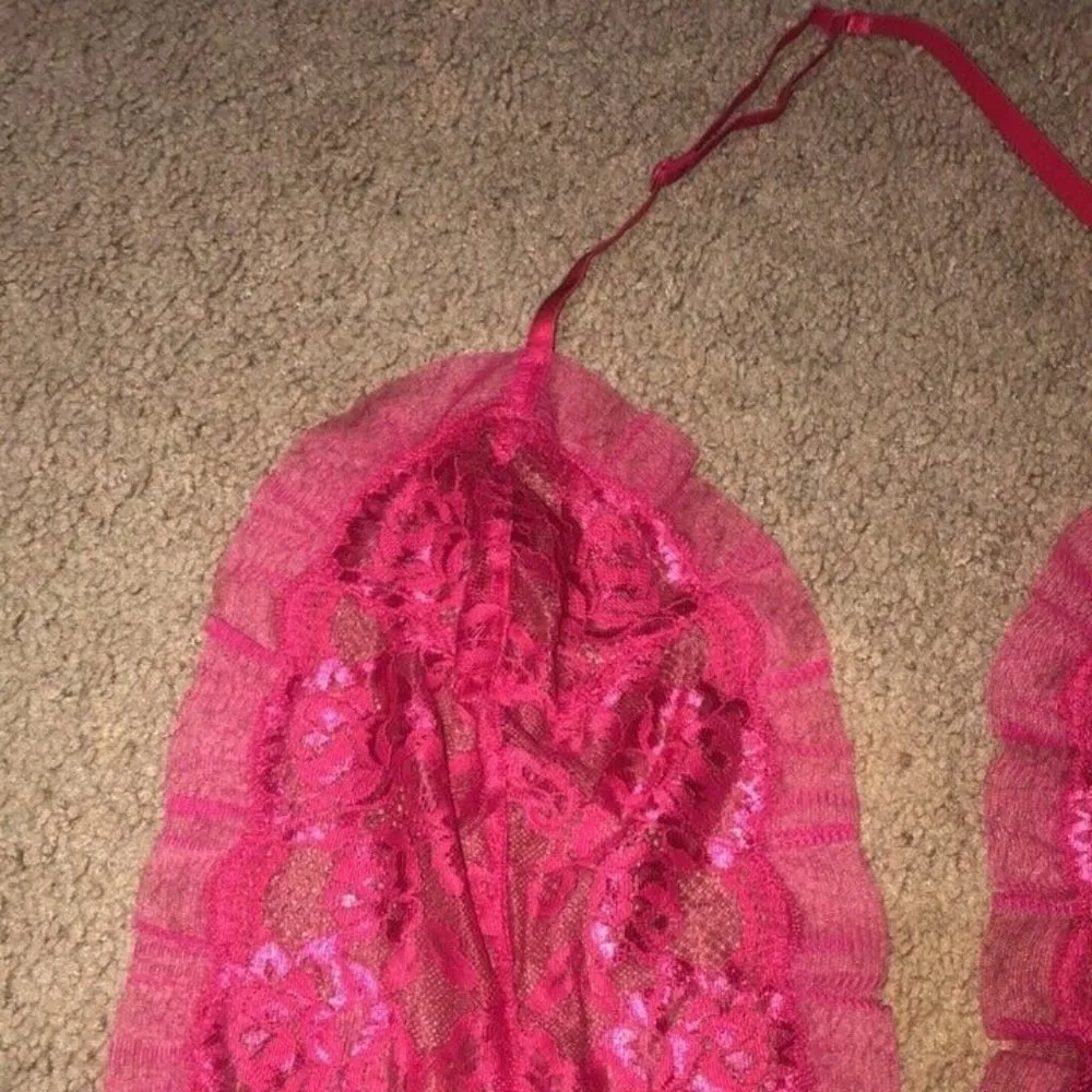 Adore Me Sierra Mesh Ruffle & Bow Floral Lace Sheer Teddy Raspberry Wine Red 3XL - Image 2