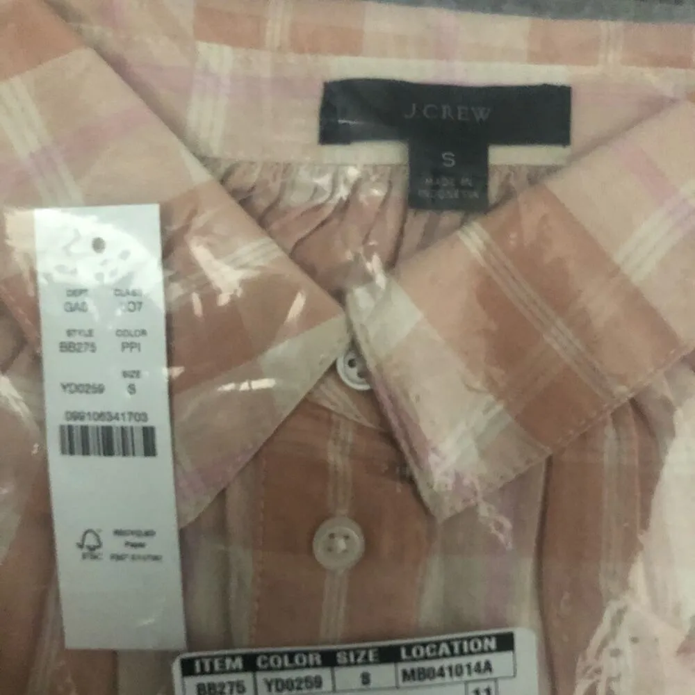 J. Crew Gathered Button Up Shirt Featherweight Flannel Peach Pink NEW - Image 10