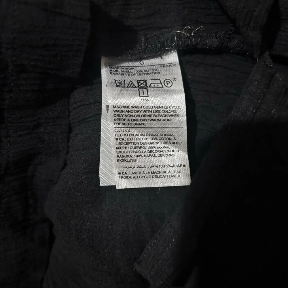 Old Navy Tunic Top Womens Large Black White Embroidered Tasseled Gauze Blouse - Image 8