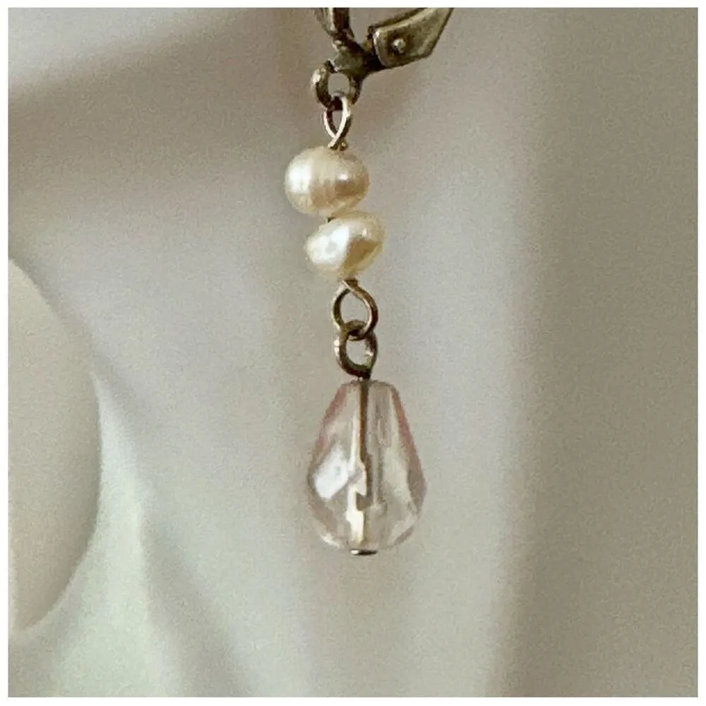 Silver tone fresh water pearl pink beaded drop earrings - Image 4