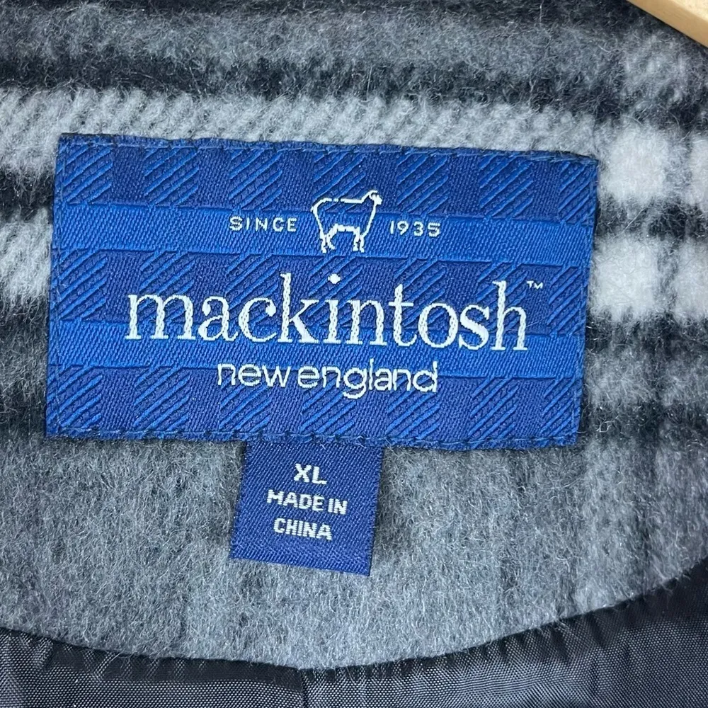 Mackintosh XL Wool Plaid Scarf Belted Longline Pea Coat Winter Warm Fleece Black - Image 7