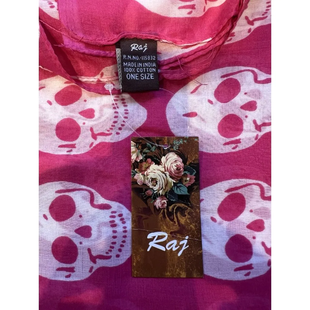 Raj Anthropologie 100% Cotton Scarf Pink Skull Halloween Made In India 34”x43” - Image 4