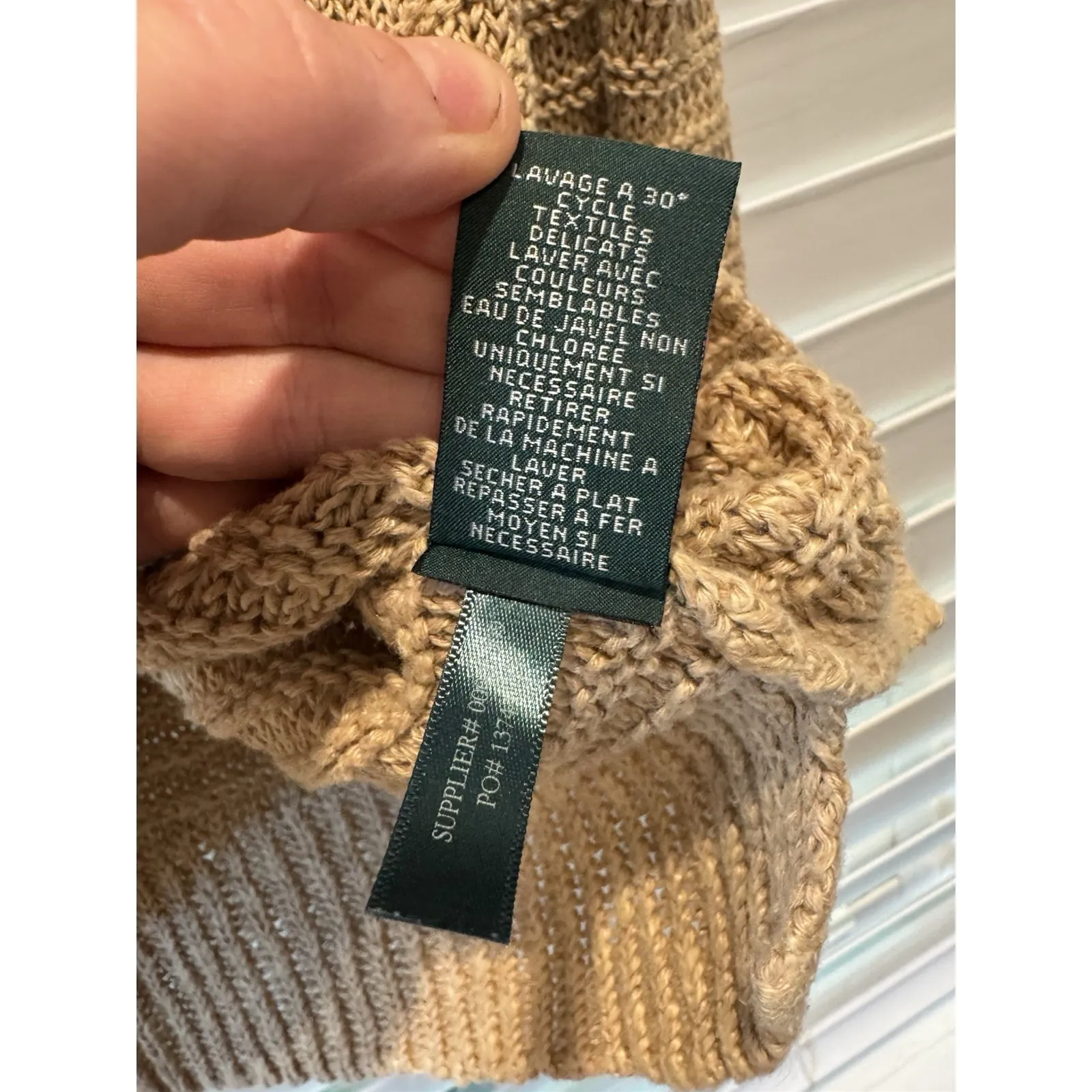 Ralph Lauren LRL Knit Tan Linen Sweater Leather Laceup Equestrian Boho Sz‎ M - Image 7