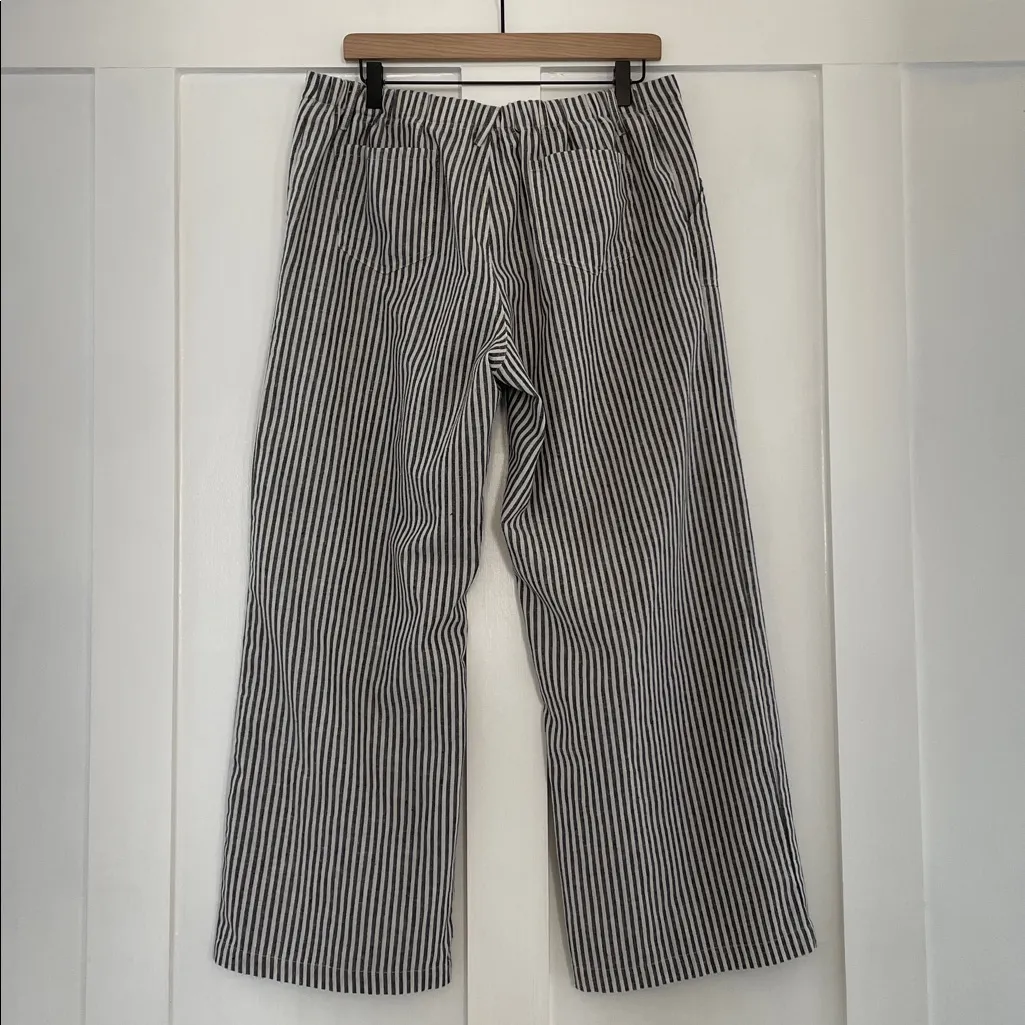 4OUR DREAMERS Striped Linen Blend Wide Leg Mid Rise Drawstring Pant Size XL Black - Image 4