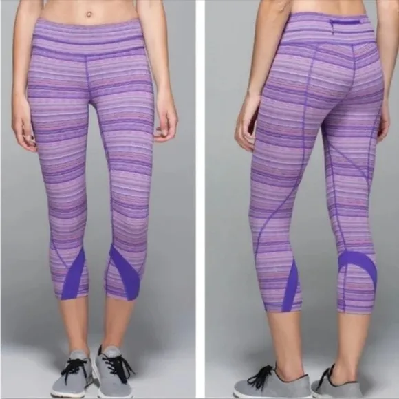 LULULEMON RUN INSPIRE CROP LEGGING MESH RAINBOW MULTICOLOR PATTERN STRIPE Sz4 - Image 2