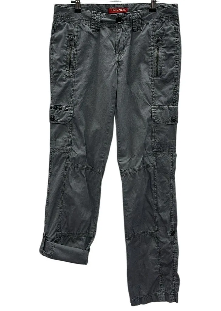 VTG Y2K Cotton UnionBay Gray Cargo Utility Roll Tab Pants Straight Leg Juniors 5 - Image 3