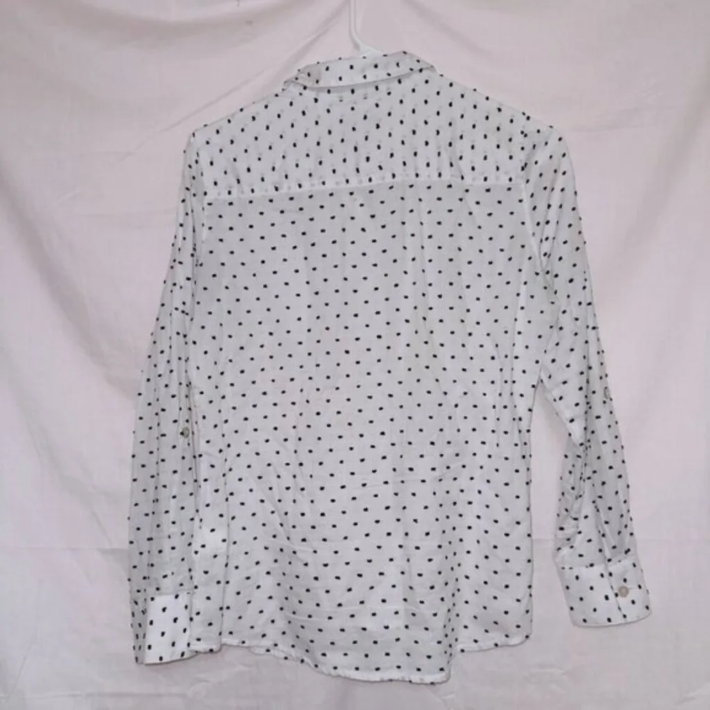 Fox Croft Women's 4 White Black Polka Dot Long Sleeve Button Up Cotton Shirt - Image 7