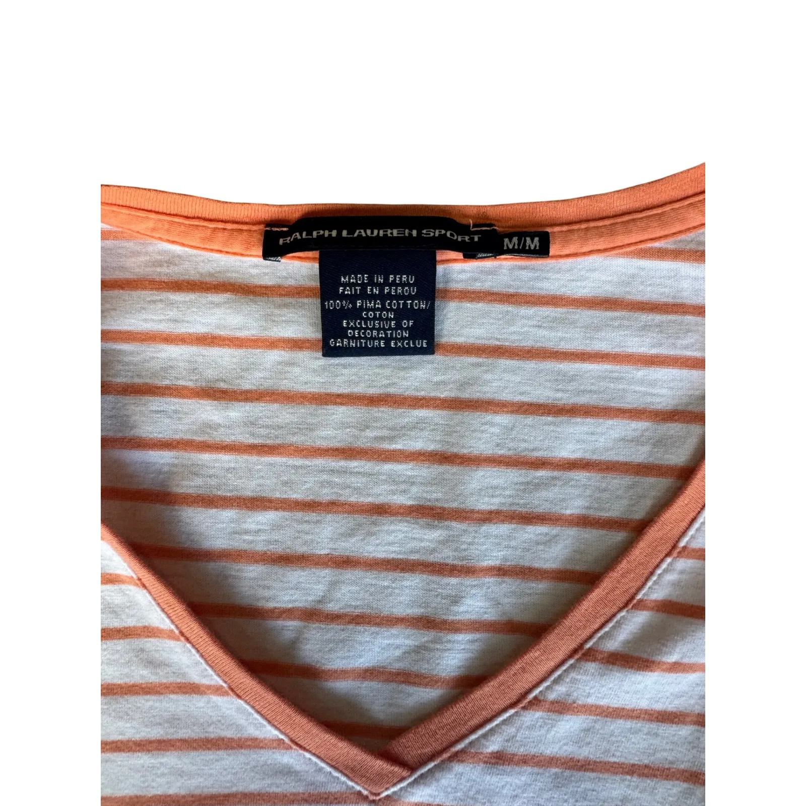 Ralph Lauren Sport Long Sleeve Size M Striped V Neck T Shirt Top Orange Size M - Image 4