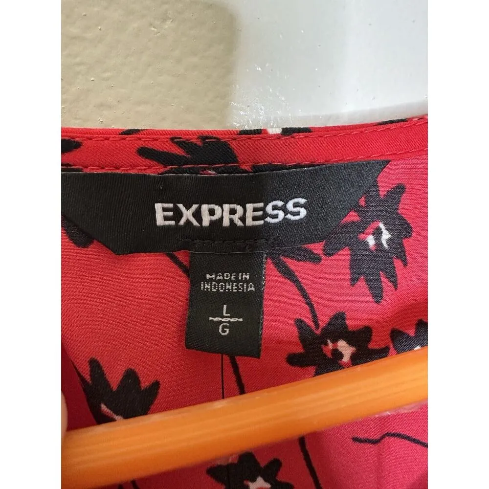 Express Size Large NEW Floral Faux Wrap Blouse Long Sleeve Boho Hippie Satin - Image 7