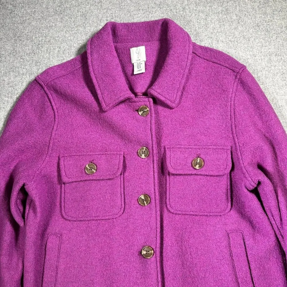 Joie Medium Jacket Button Boiled Wool Purple Pockets Shacket Womens Long Sleeve - Image 7