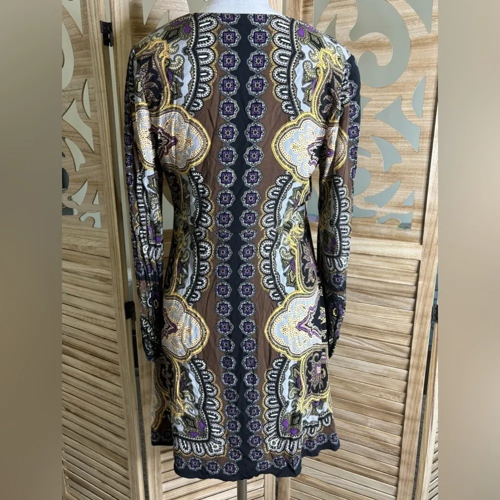 Hale Bob Women's Long Sleeve Straight Dress Knee Length Lined Colorful Paisley M - Image 3