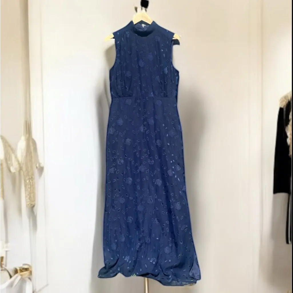 LULUS Classic Elegance Navy Blue Burnout Mock Neck Maxi Dress NWT - Image 2