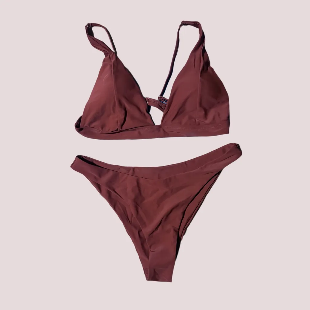 NWT Rust Deep V Neck Thong Halter Cheeky Bikini - Image 5