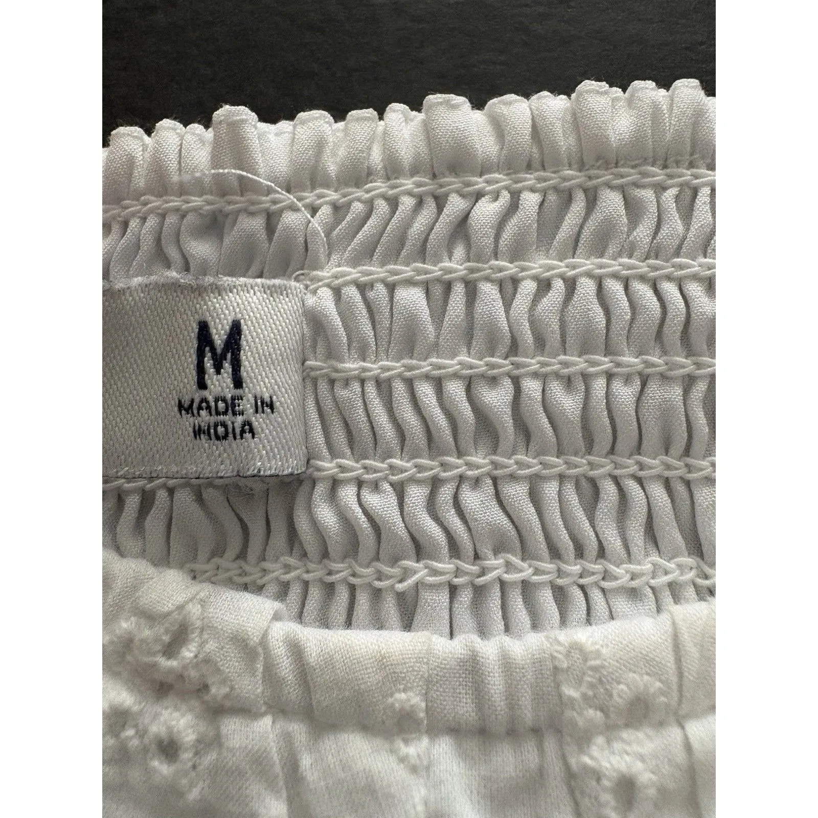 Hollister Eyelet Crop Top M White Cotton Smocked Milkmaid Bustier Festival Beach - Image 11
