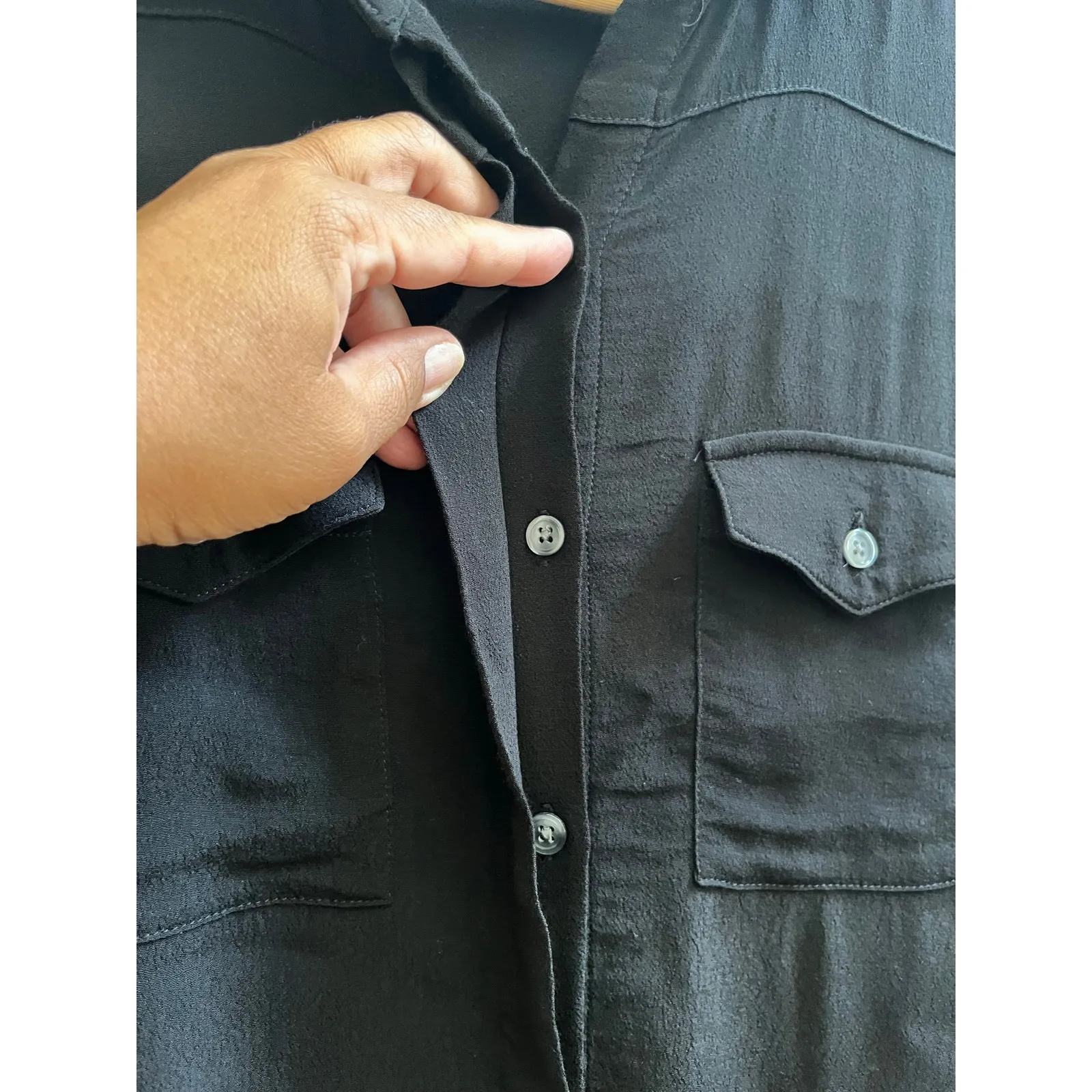 Hatch Black Collared High Low Concealed Placket Button Shirt Dress Size 1 Small - Image 10