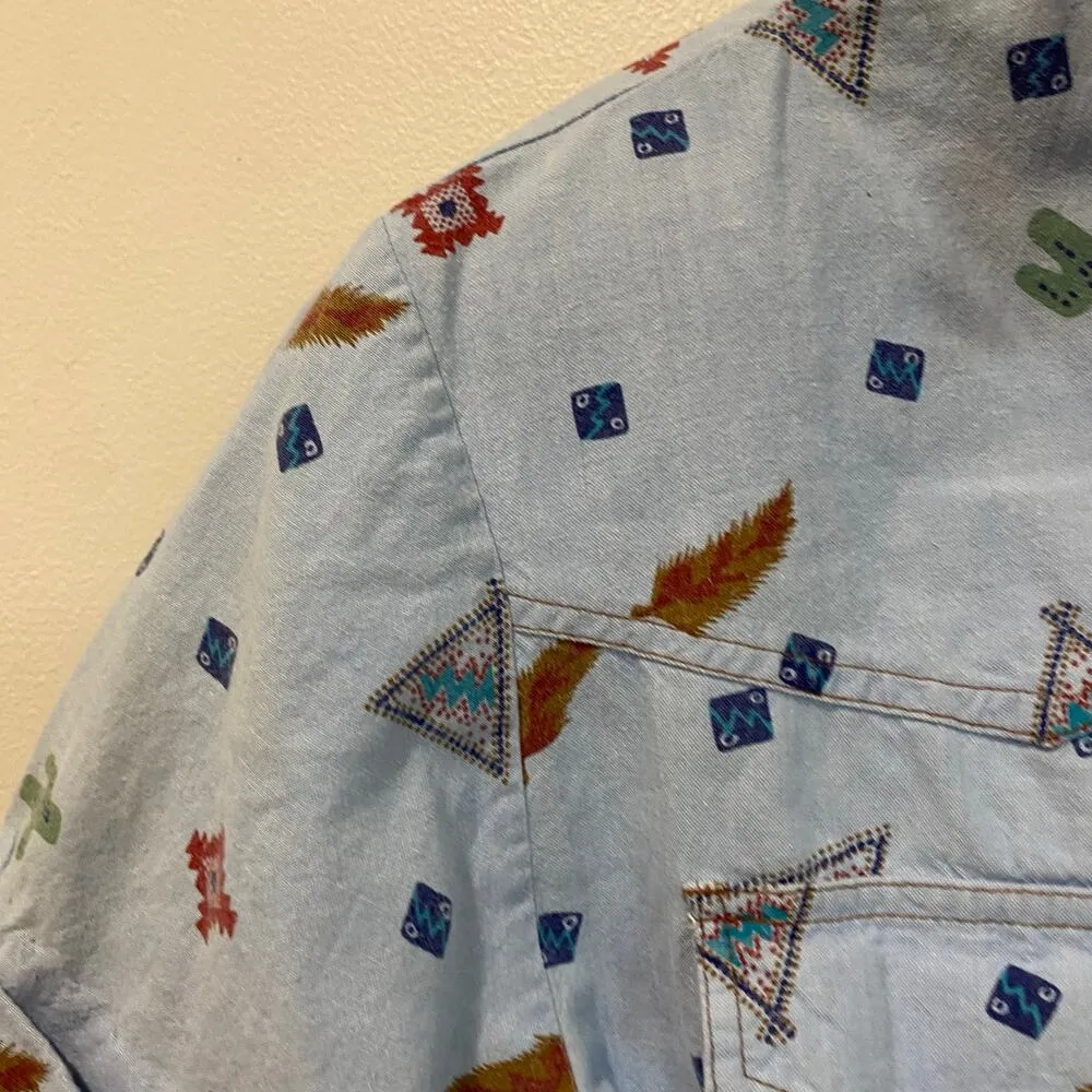 80s Plain Jane by Sweet Baby Jane Western Feather Print Romper Skort Size 13/14 Blue Size M - Image 10