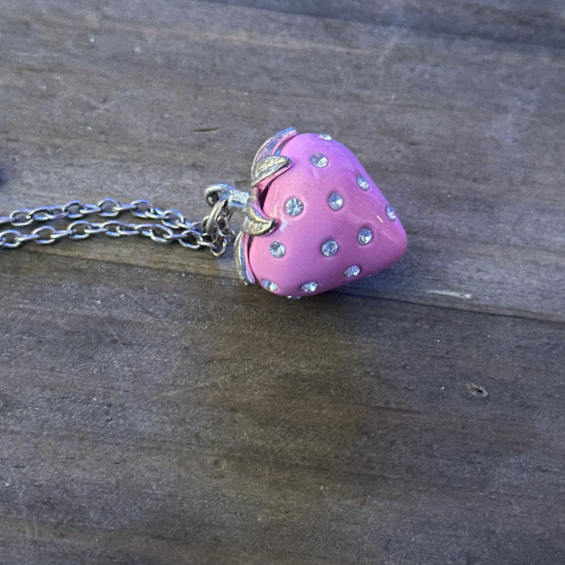 Pink Rhinestone Strawberry Pendant Necklace - Image 3