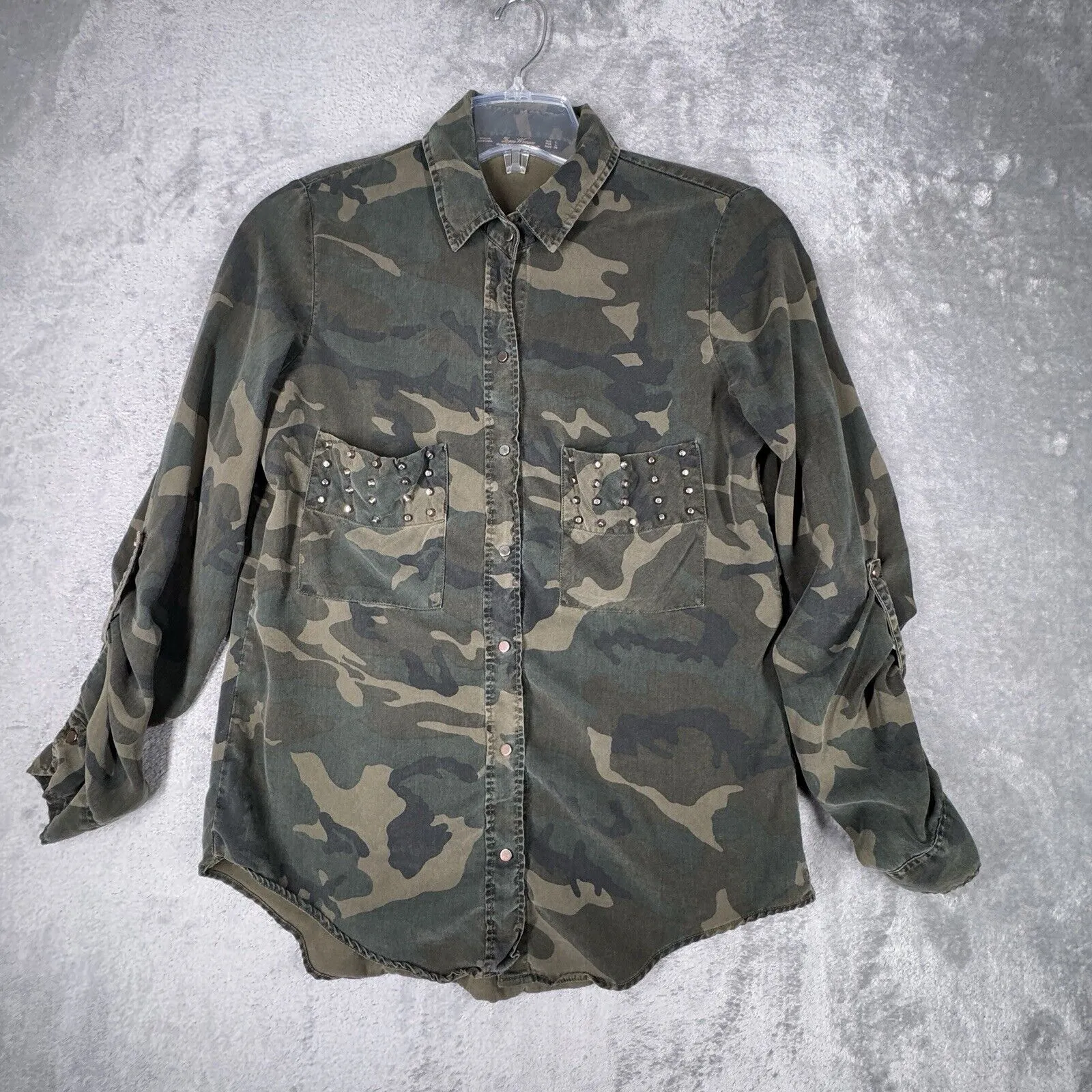 Zara Woman Shirt Womens Large Green Brown Camo‎ Studs Grunge Urban Streetwear - Image 2