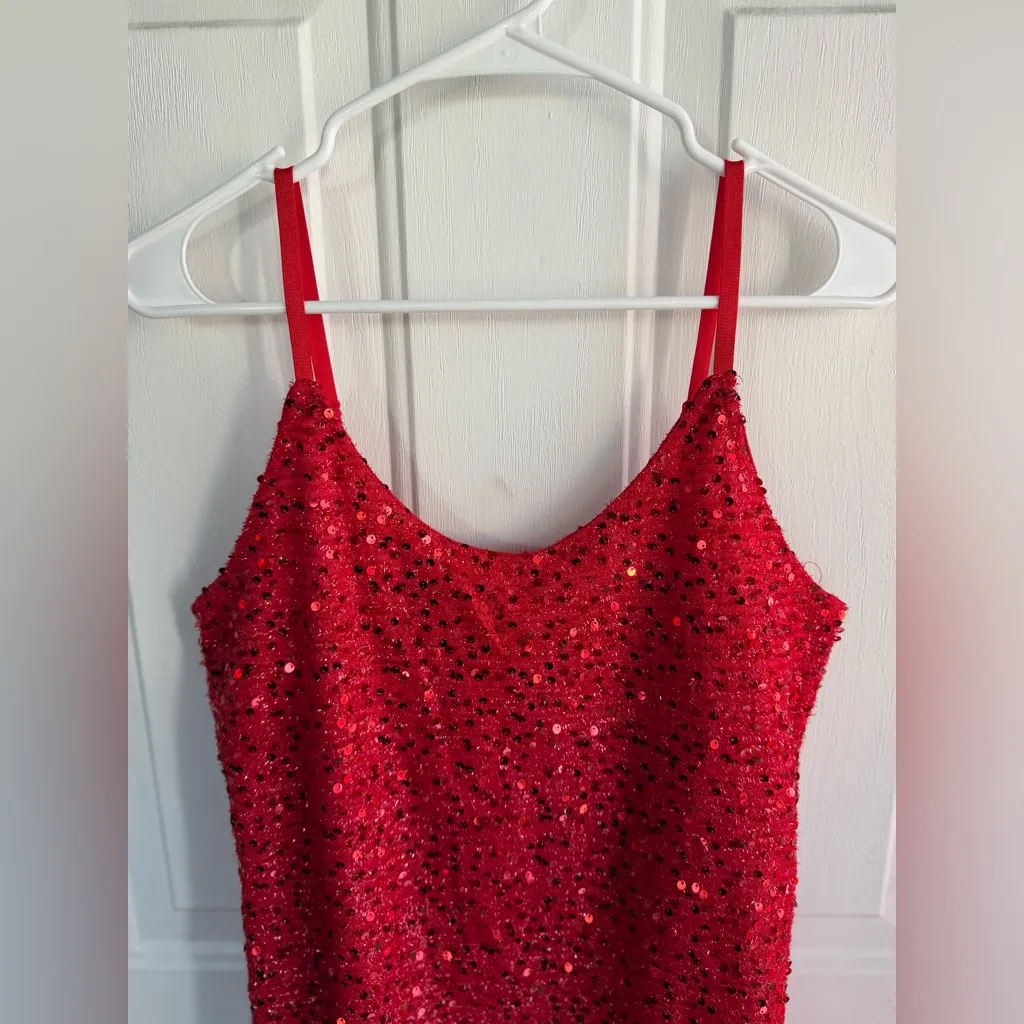 Red Sequin Mini Party Dress | Sleeveless Slip Style | Size M Size M - Image 4