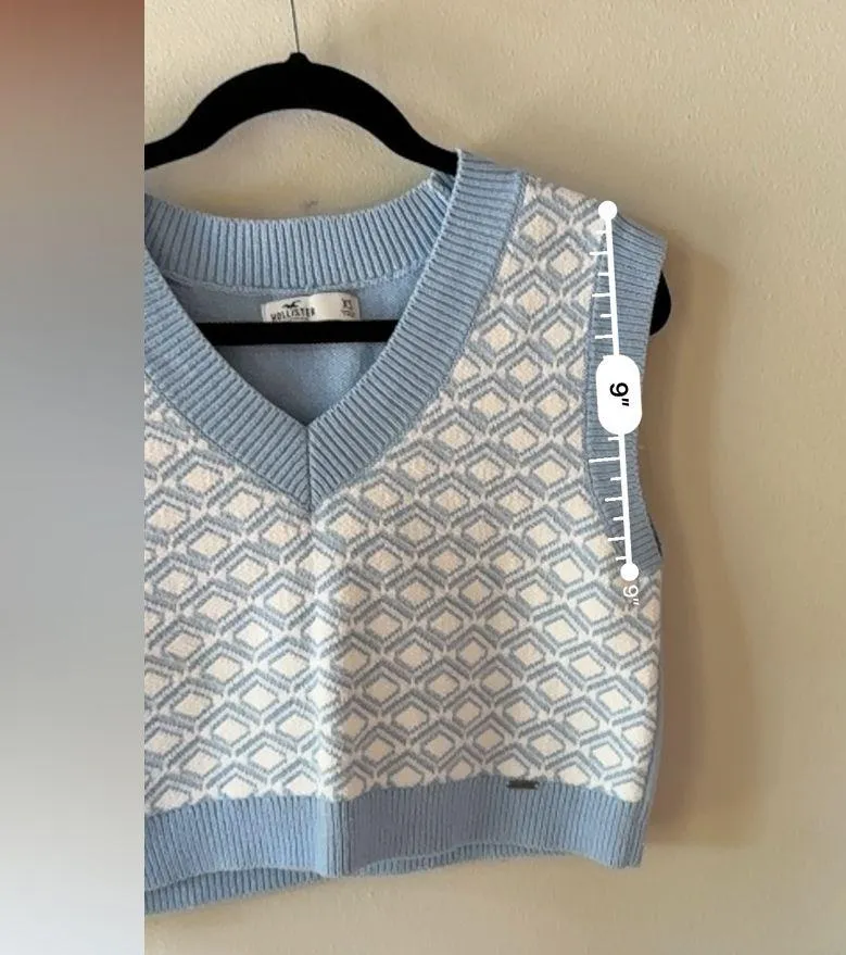 Hollister California Blue And White Sweater V-Neck Vest XS NWOT - Image 9