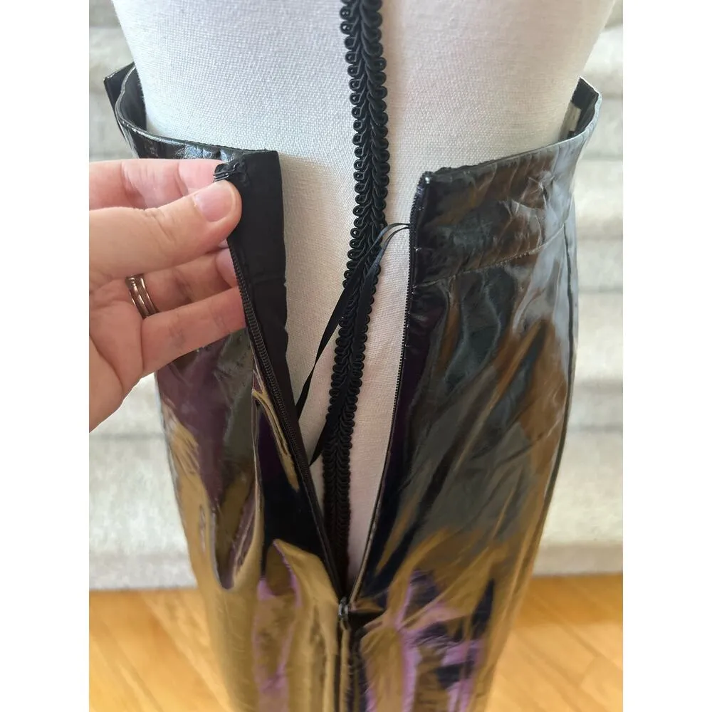 Rhode Remi Faux Patent Leather Button Front Midi Skirt Black Size 4 - Image 6