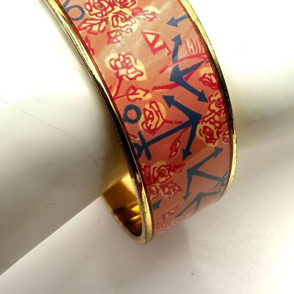 Lilly Pulitzer coral and gold tone nautical pattern bangle bracelet - Image 8